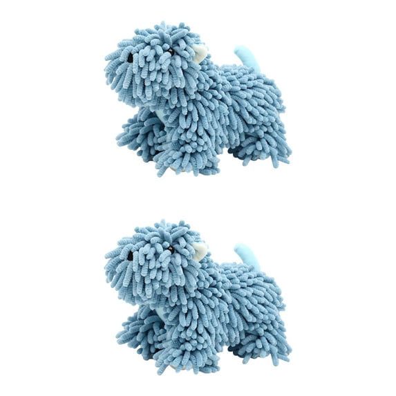 2 Pack Chenille Hand Towels Dog Shape Cute Cartoon Absorbent Decorative Fuzzy Ball Hanging Towel for Bathroom Home Blue