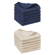 NOMADIC NOOK 100% Cotton Dish Cloths 12Pcs Waffle Weave Kitchen Towels Navy Blue/Beige 14" x 14"
