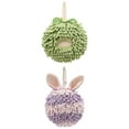 thumbnail image 1 of NOMADIC NOOK 2 Pack Chenille Fuzzy Ball Hand Towels with Hanging Loops,Rabbit Shape Quick Drying Soft Absorbent Decorative Towel 7" x 7" Green/Purple, 1 of 4
