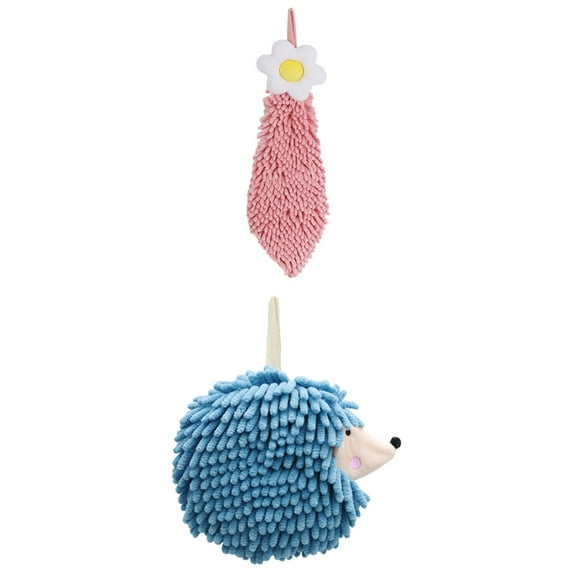 NOMADIC NOOK 2 Pack Chenille Hand Towel Flower and Cute Cartoon Hanging Hand Towel for Bathroom 6" x 15"/7" x 7" Pink-1/Blue