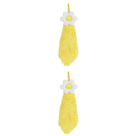 NOMADIC NOOK 2 Pack Chenille Hand Towel, Hanging Bathroom Hand Towels with Loops, Soft Absorbent Flower Towels Yellow 6" x 15"