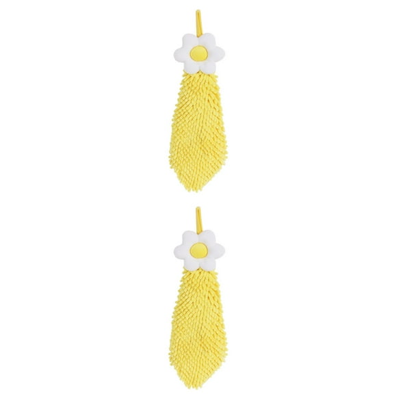 NOMADIC NOOK 2 Pack Chenille Hand Towel, Hanging Bathroom Hand Towels with Loops, Soft Absorbent Flower Towels Yellow 6" x 15"