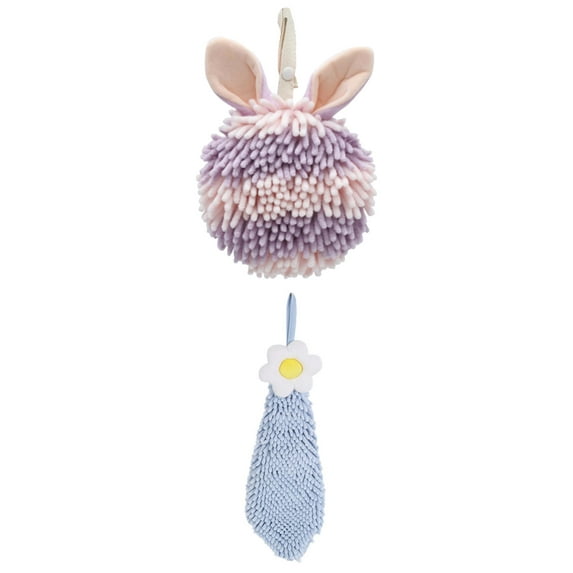 NOMADIC NOOK 2 Pack Chenille Hand Towel Soft Absorbent Flower and Rabbit Shape Decorative Towel for Bathroom 6" x 15"/7" x 7" Blue-1/Purple