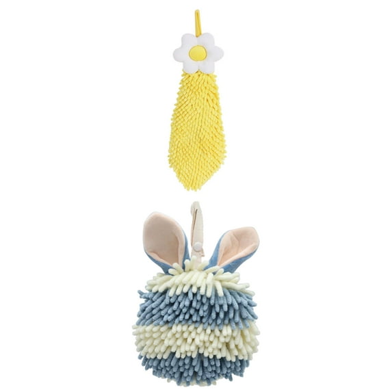 NOMADIC NOOK 2 Pack Chenille Hand Towel Soft Absorbent Flower and Rabbit Shape Decorative Towel for Bathroom 6" x 15"/7" x 7" Yellow/Blue