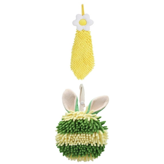 NOMADIC NOOK 2 Pack Chenille Hand Towel Soft Absorbent Flower and Rabbit Shape Decorative Towel for Bathroom 6" x 15"/7" x 7" Yellow/Green