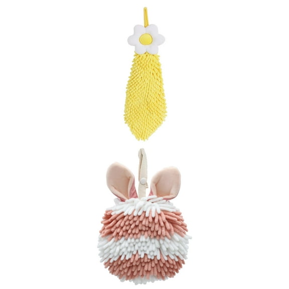 NOMADIC NOOK 2 Pack Chenille Hand Towel Soft Absorbent Flower and Rabbit Shape Decorative Towel for Bathroom 6" x 15"/7" x 7" Yellow/Pink
