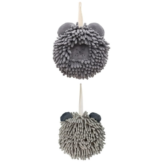 NOMADIC NOOK 2 Pack Chenille Hand Towels for Bathroom Cute Decorative Hanging Hand Towel Absorbent Soft Towels 7" x 7" Grey-1/Dark Grey