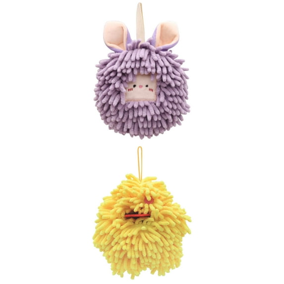 NOMADIC NOOK 2 Pack Chenille Hand Towels for Bathroom Cute Decorative Hanging Hand Towel Absorbent Soft Towels 7" x 7" Yellow/Purple