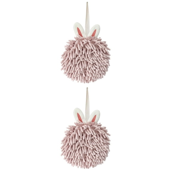 NOMADIC NOOK 2 Pack Chenille Hand Towels for Bathroom, Cute Soft Absorbent Decorative Hand Drying Hanging Ball Towels Light Pink 7" x 7"