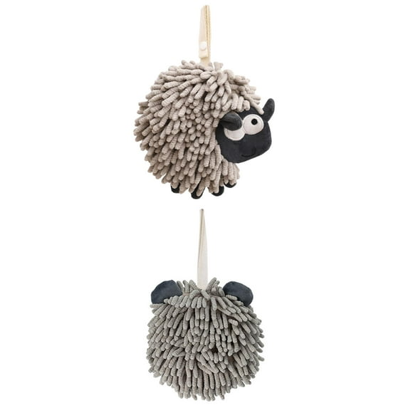 NOMADIC NOOK 2 Pack Chenille Hand Towels with Hanging Loop Cute Sheep Shape Absorbent Fast Drying Towel 7" x 7" Grey-1/Grey