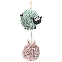 NOMADIC NOOK 2 Pack Chenille Hand Towels with Hanging Loop Cute Sheep Shape Absorbent Fast Drying Towel 7" x 7" Light Pink/Green
