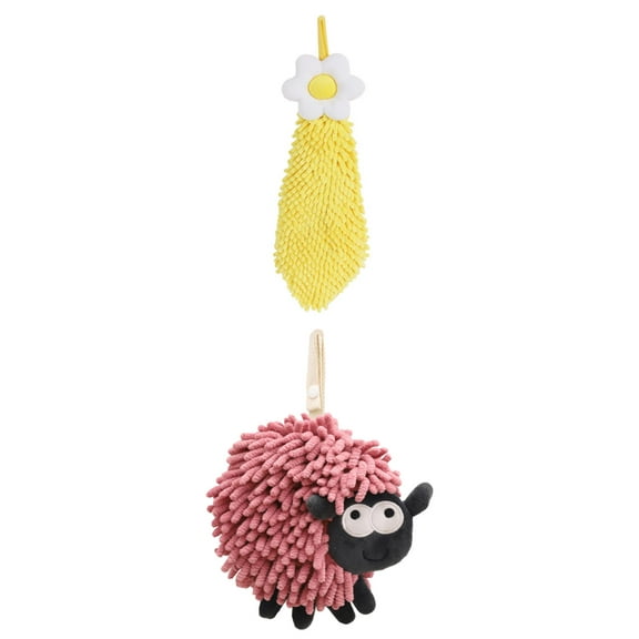 NOMADIC NOOK 2 Pack Chenille Hand Towels with Hanging Loop Flower and Sheep Shape Absorbent Fast Drying Towels 6" x 15"/7" x 7" Yellow/Purple