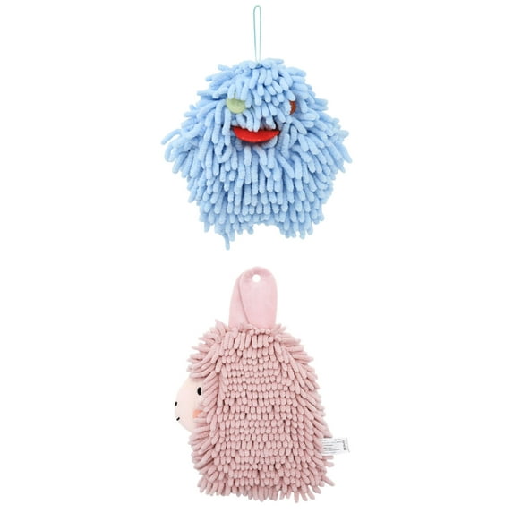 NOMADIC NOOK 2 Pack Cute Cartoon Alpaca Fuzzy Ball Hand Towel Hand Drying Hanging Ball Towels for Bathroom 7" x 7"/7" x 11" Blue/Pink