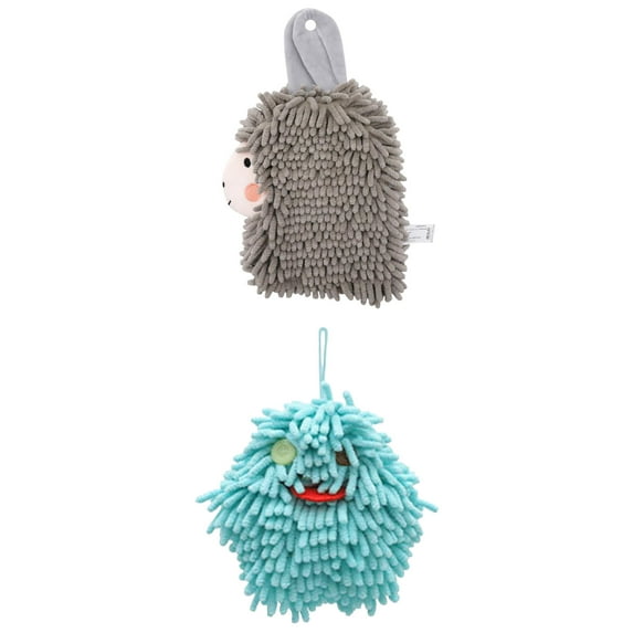 NOMADIC NOOK 2 Pack Cute Cartoon Alpaca Fuzzy Ball Hand Towel Hand Drying Hanging Ball Towels for Bathroom 7" x 7"/7" x 11" Green/Grey