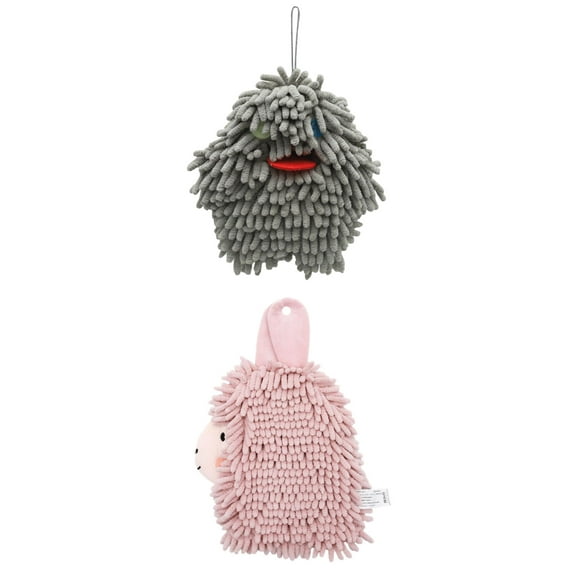 NOMADIC NOOK 2 Pack Cute Cartoon Alpaca Fuzzy Ball Hand Towel Hand Drying Hanging Ball Towels for Bathroom 7" x 7"/7" x 11" Grey-2/Pink