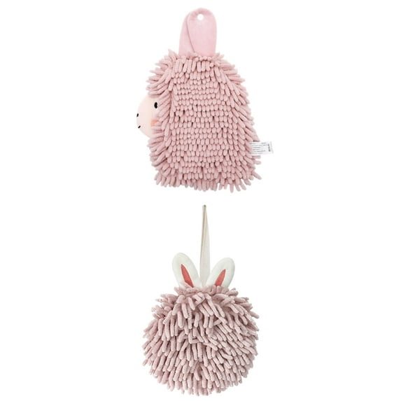 NOMADIC NOOK 2 Pack Cute Cartoon Alpaca Fuzzy Ball Hand Towel Hand Drying Hanging Ball Towels for Bathroom 7" x 7"/7" x 11" Light Pink/Pink