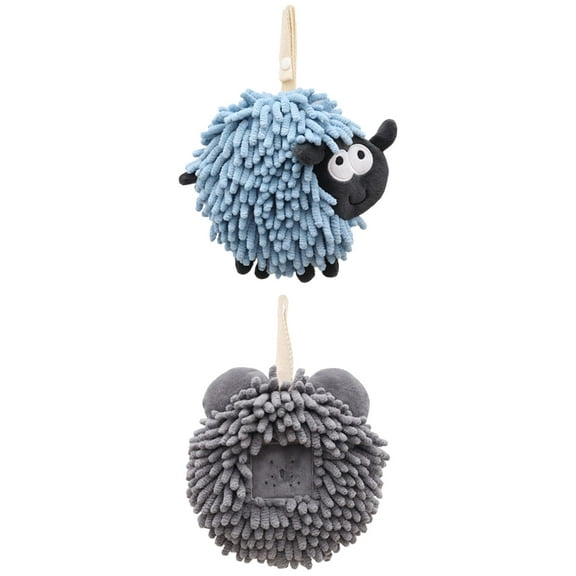 NOMADIC NOOK 2 Pack Cute Decorative Hanging Hand Towel, Funny Sheep Shape Fast Drying Hanging Hand Towels 7" x 7" Dark Grey/Blue