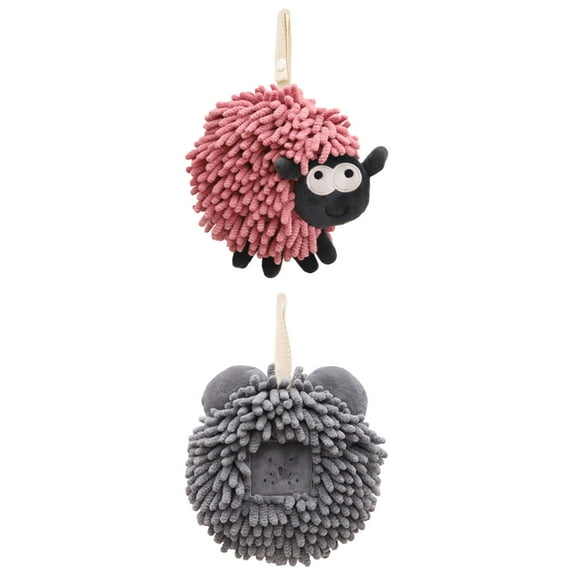 NOMADIC NOOK 2 Pack Cute Decorative Hanging Hand Towel, Funny Sheep Shape Fast Drying Hanging Hand Towels 7" x 7" Dark Grey/Purple