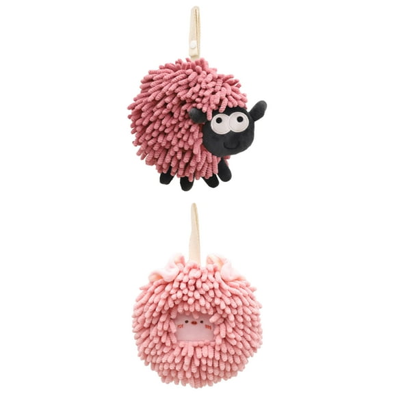 NOMADIC NOOK 2 Pack Cute Decorative Hanging Hand Towel, Funny Sheep Shape Fast Drying Hanging Hand Towels 7" x 7" Pink/Purple