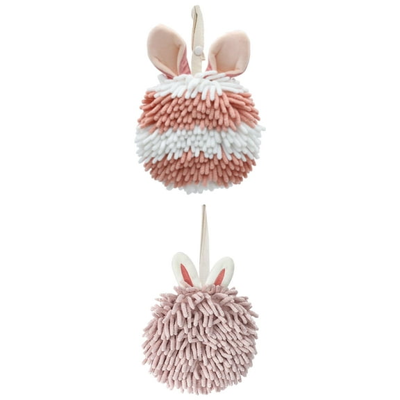 NOMADIC NOOK 2 Pack Fluffy Chenille Ball Hand Towels Rabbit Shape Cute Soft Absorbent Hanging Ball Towels 7" x 7" Light Pink/Pink