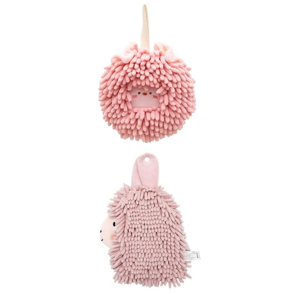 NOMADICÂ NOOK 2 Pack Hanging Hand Towel Absorbent Soft, Chenille Cartoon Alpaca Fuzzy Ball Bathroom Towels 7" x 7"/7" x 11" Pink