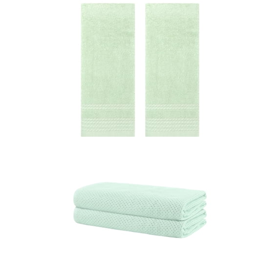 NOMADIC NOOK 2 Pack Striped Hand Towel Set, Comfort and Quick Drying Towels for Bathroom, Gym, Camp Pink 14" x 30" Green/Green 28" x 56"/14" x 30"