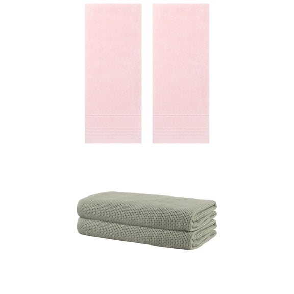 NOMADIC NOOK 2 Pack Striped Hand Towel Set, Comfort and Quick Drying Towels for Bathroom, Gym, Camp Pink 14" x 30" Grey/Pink 28" x 56"/14" x 30"