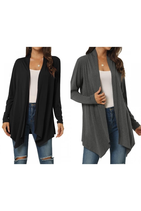 2 Packs Women's Draped Front Open Cardigan Casual Long Sleeve Lightweight Cardigan Sweaters Duster Small Black X-Large Black/Dark Grey