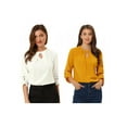 thumbnail image 1 of NOMADIC NOOK 2 Packs Women's Dressy Shirt Work Office Top Keyhole Pleated Front Ruched 3/4 Sleeve Chiffon Blouse Small White/Ginger, 1 of 8