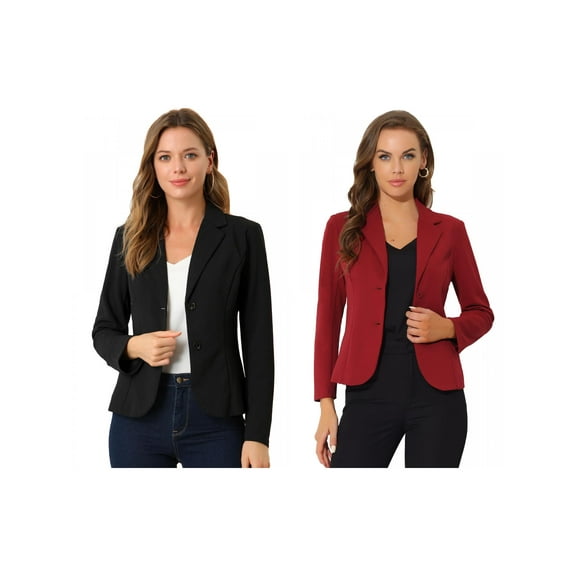 NOMADIC NOOK 2 Packs Women's Work Office Blazer Stretch Lapel Collar Long Sleeve Jacket Suit Blazer Small Black Small Black/Burgundy