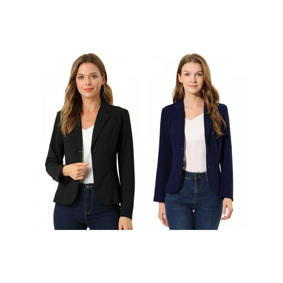 NOMADIC NOOK 2 Packs Women's Work Office Blazer Stretch Lapel Collar Long Sleeve Jacket Suit Blazer Small Black X-Large Black/Navy Blue