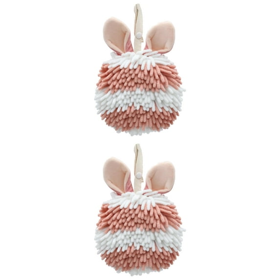 NOMADIC NOOK 2 Pcs Fluffy Chenille Ball Hand Towels with Hanging Loops Rabbit Shape Quick Drying Soft Absorbent Decorative Towel for Bathroom Kitchen Pink 7" x 7"