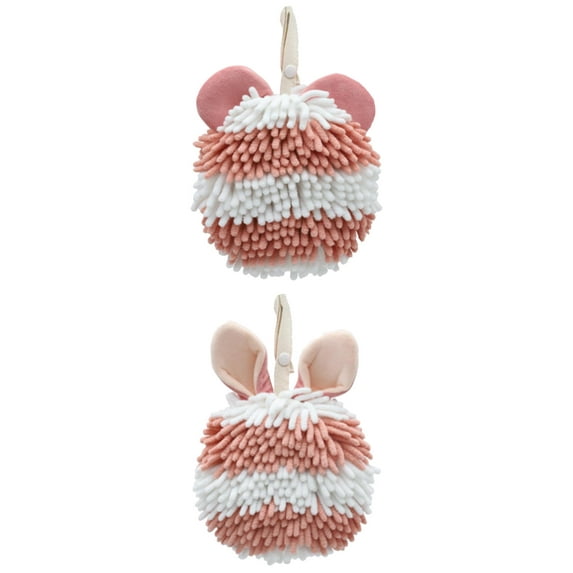 NOMADIC NOOK 2 Pcs Fuzzy Ball Bathroom Hand Towels, Soft Absorbent Chenille Hand Towel Pink 7" x 7"