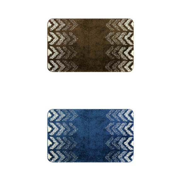NOMADIC NOOK 2 Pcs Geometric Patterns Bathroom Mats, Absorbent Non-Slip Bath Rugs Brown/Blue 16" x 24"