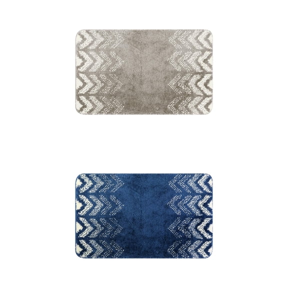 NOMADIC NOOK 2 Pcs Geometric Patterns Bathroom Mats, Absorbent Non-Slip Bath Rugs Grey/Blue 16" x 24"