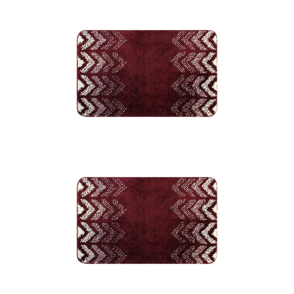 NOMADIC NOOK 2 Pcs Geometric Patterns Bathroom Mats, Absorbent Non-Slip Bath Rugs Red 16" x 24"