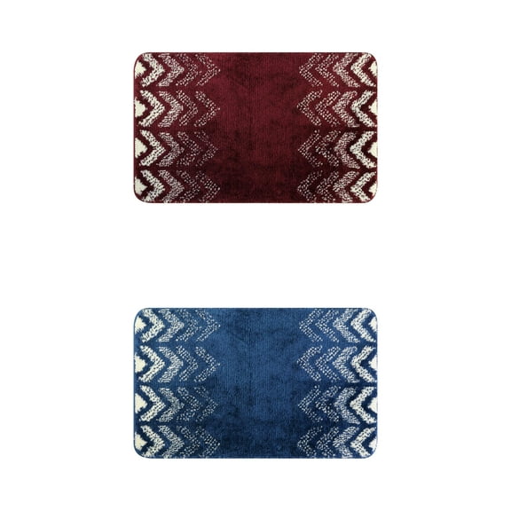 NOMADIC NOOK 2 Pcs Geometric Patterns Bathroom Mats, Absorbent Non-Slip Bath Rugs Red/Blue 16" x 24"