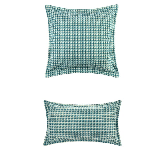 NOMADIC NOOK 2 Pcs Plaid Pillow Covers Retro Square Cushion Covers Blue Grid 18" x 18"/12" x 20"