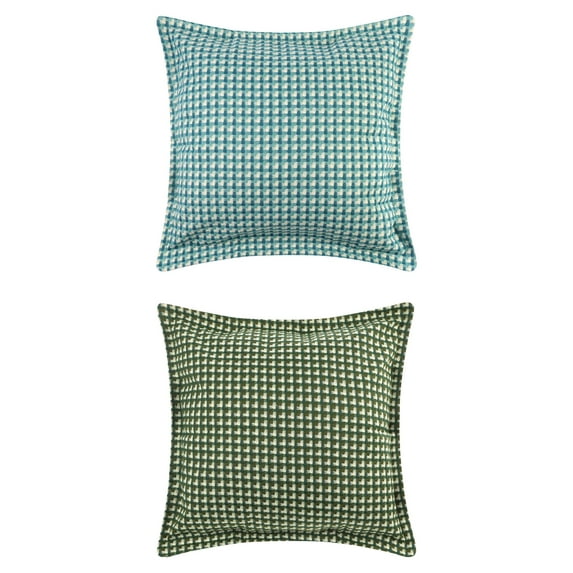 NOMADIC NOOK 2 Pcs Plaid Pillow Covers Retro Square Cushion Covers Blue Grid/Green Grid 18" x 18"