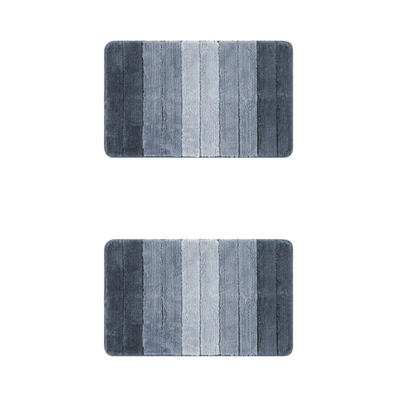 NOMADIC NOOK 2 Pcs Plush Gradient Striped Bathroom Mats, Microfiber Shaggy Bathroom Rugs Blue 20" x 32"