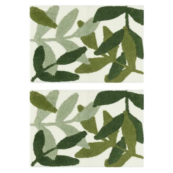 NOMADIC NOOK 2 Pcs Plush Shaggy Bathroom Mats Non-Slip Bath Carpet for Bathroom Floor, Tub and Shower Leaf-1 18" x 26"