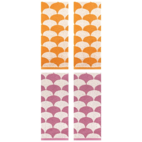 NOMADIC NOOK 4 Pack Cotton Hand Towels, Geometric Absorbent Soft Decorative Hand Towel for Bathroom, Hand, Face, Gym, Spa Orange/Pink 13" x 29"