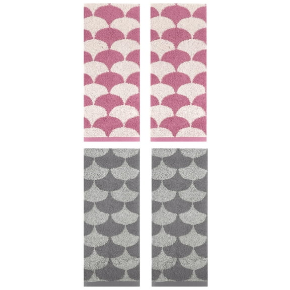 NOMADIC NOOK 4 Pack Cotton Hand Towels, Geometric Absorbent Soft Decorative Hand Towel for Bathroom, Hand, Face, Gym, Spa Pink/Grey 13" x 29"