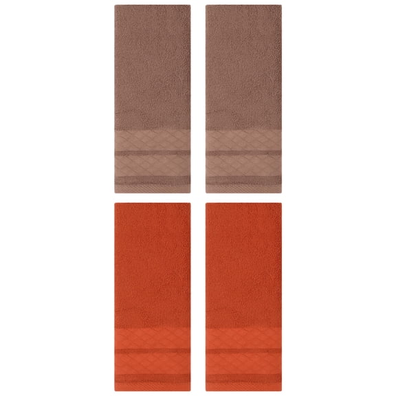 NOMADIC NOOK 4 Pack Cotton Soft Decorative Hand Towels, Geometry Pattern Hand Towel for Bathroom, Kitchen, Hotel Brown/Coral 14" x 30"