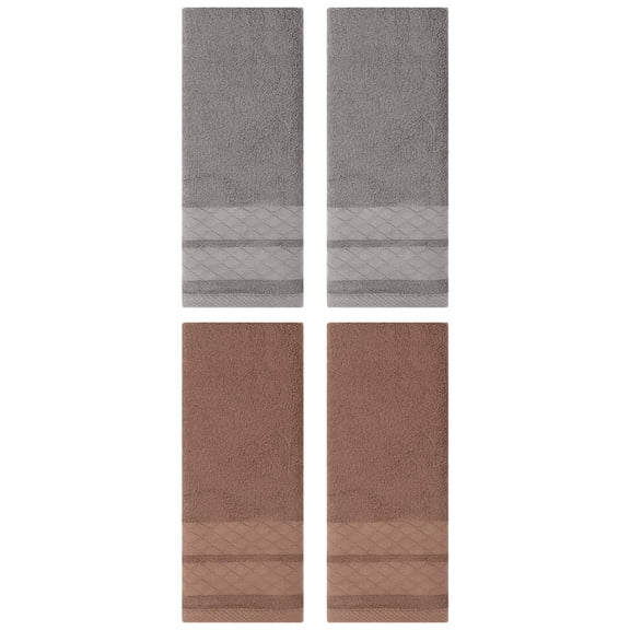 NOMADIC NOOK 4 Pack Cotton Soft Decorative Hand Towels, Geometry Pattern Hand Towel for Bathroom, Kitchen, Hotel Brown/Grey 14" x 30"