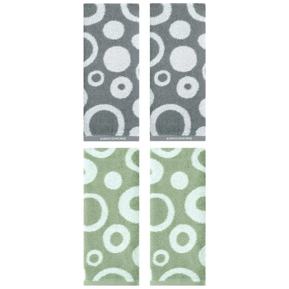 NOMADIC NOOK 4 Pack Cute Round Geometric Pattern Hand Towels, 100% Cotton Soft Comfortable Highly Absorbent Green/Grey 14" x 28"