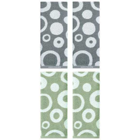 NOMADIC NOOK 4 Pack Cute Round Geometric Pattern Hand Towels, 100% Cotton Soft Comfortable Highly Absorbent Green/Grey 14" x 28"