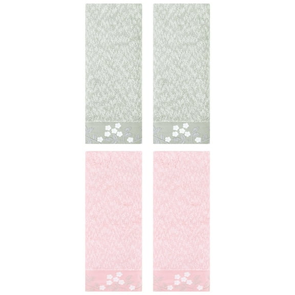 NOMADIC NOOK 4 Pack Floral Embroidered Hand Towels, Cotton Soft Absorbent Hand Towel Pink/Green 14" x 28"