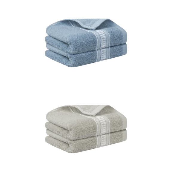 NOMADIC NOOK 4 Pack Plaid Hand Towels, Soft Towel Set for Bath, Hand, Face, Gym and Spa Blue/Light Gray 14" x 30"
