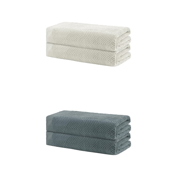 NOMADIC NOOK 4 Pcs Cotton Bath Towels, Quicker to Dry and Lightweight Towels for Bathroom Dark Grey/White 28" x 56"